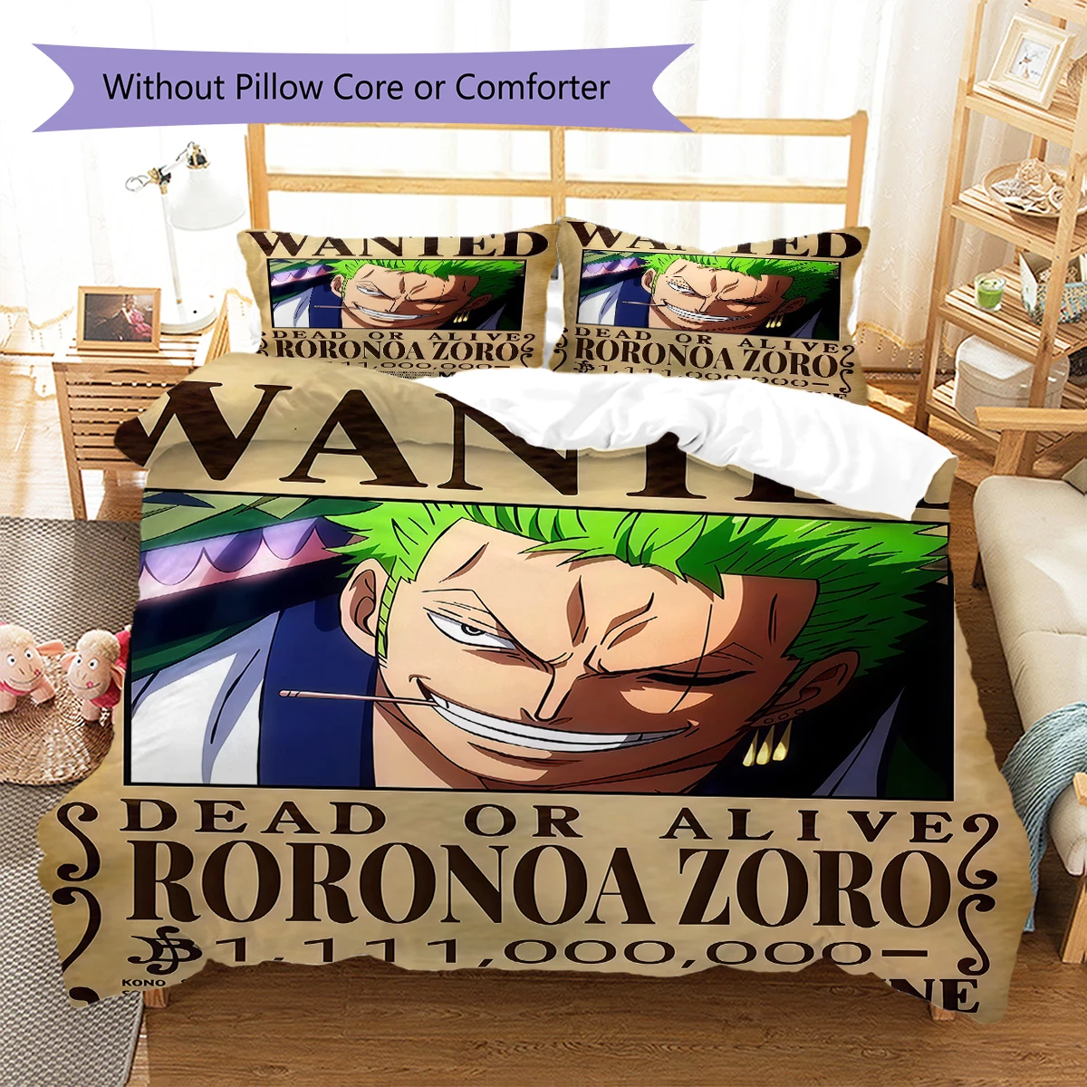 Roronoa Zoro 3pcs Bedding Set, Digital Printed Duvet Cover, No Insert, Kids Gift, Large Size Available -HYQ83