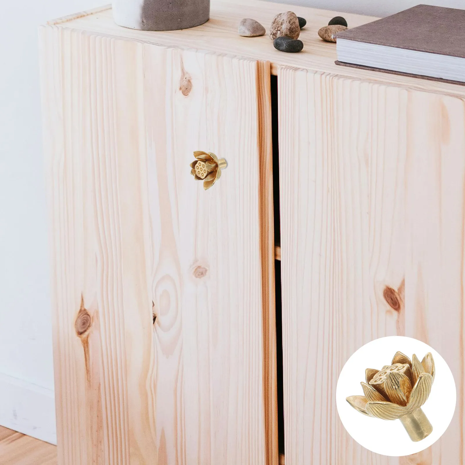 Retro Style Vintage Lotus Flower Brass Cabinet Knobs Decorative Drawer Pulls Door Handles for Kitchen Wardrobe Furniture