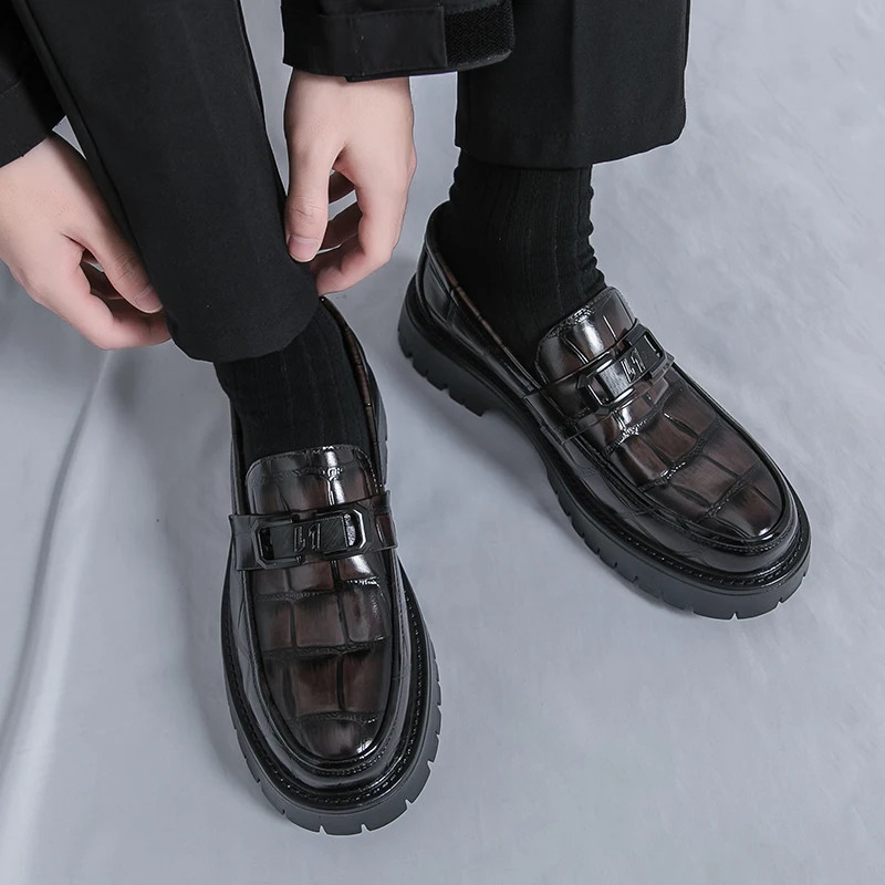 

Summer Stone Patterned Casual Men Loafers Anti Slip and Wear-resistant Retro Height Increasing Business Formal Fashion Shoes