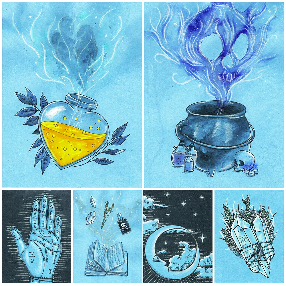

Love Potion And Witch Palmistry Vintage Wall Art Canvas Painting Mysterious Witchcraft Supplies Art Poster And Print Home Decor