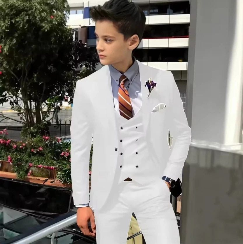 

Suit for Boys Single Breasted Wedding Tuxedo 3 Pieces White Jacket Vest Pants Kids Blazer Set Slim Fit Tailored Outfit