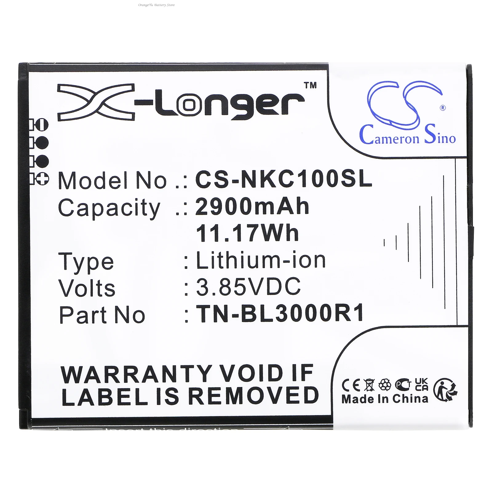Cameron Sino 3.85V 2900mAh Mobile, SmartPhone Battery TN-BL3000R1 for Nokia N152DL, TA-1520, C100, C100 2022