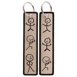 Cute Line Character Key Tag Cool Embroidered Jet Keychain For Motorcycles Cars Bag Backpack Chaveiro Key Fobs For Friends Gifts