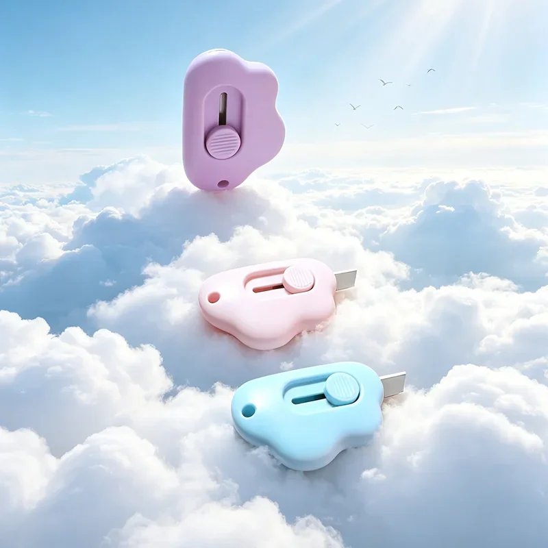 Cute Cloud Design Retractable Mini Letter Opener Keychain Tool for Kids Paper Knife for Envelope Package DIY