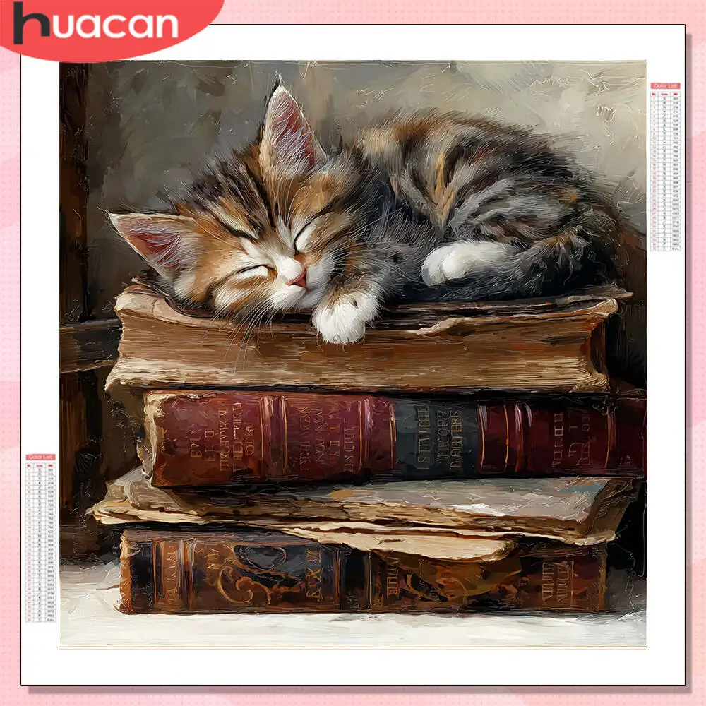HUACAN 5D Diamond Painting Cat Animal Full Square Round Drill Home Decor Mosaic Book Embroidery Rhinestones