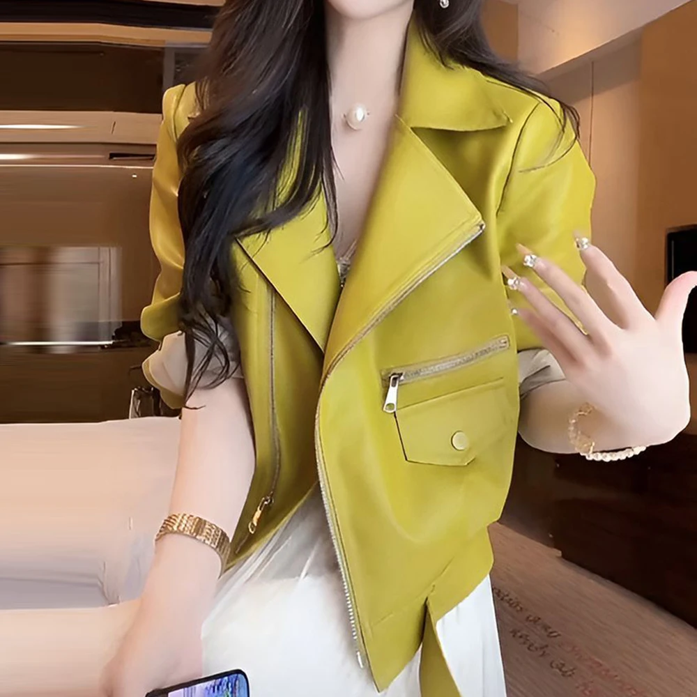 

Новинка весны и осени 2021, женская короткая популярная одежда, модная универсальная маленькая повседневная кожаная куртка