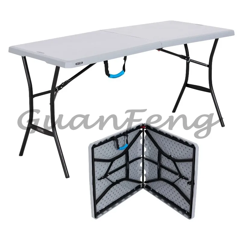5 Ft Grey Rectangular Fold‑in‑Half Utility Table, Lightweight Folding Table for Indoor‑Outdoor Daily‑Use Essentials