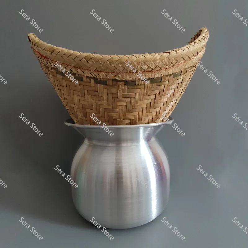 Lao Thai Sticky Steamer, Handwoven Bamboo Steaming Basket for Mango Pineapple Rice, Traditional Southeast Asian Kitchen Tool