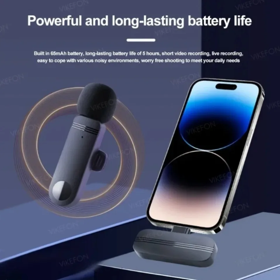 Wireless Dynamic Microphone Lavalier Microphone Audio Video Recording Mini Mic for iOS Android Live Broadcast Gaming Phone Mic