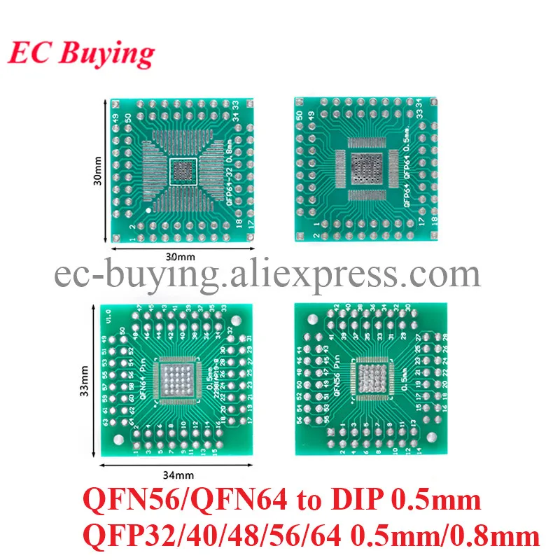 10pcs/lot QFN56 QFN64 QFP32 QFP40 QFP48 QFP56 QFP64 Adapter Board Converter Pinboard Patch to DIP 0.5mm 0.8mm Transfer Plate