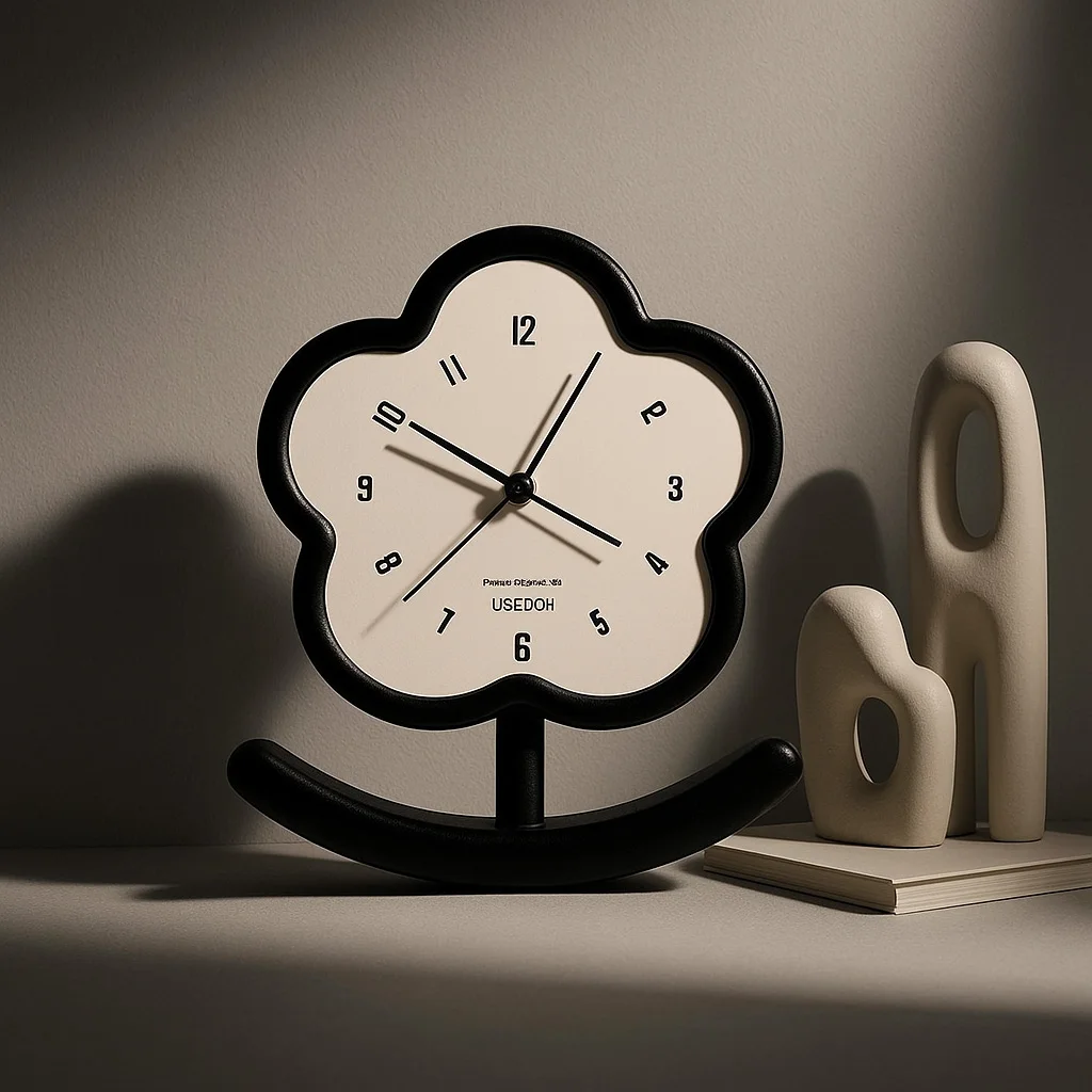 Cute Wooden Floral Cartoon Tumbler Pendulum Clock - Silent Desk Ornament for Living Room, Bedroom Decor