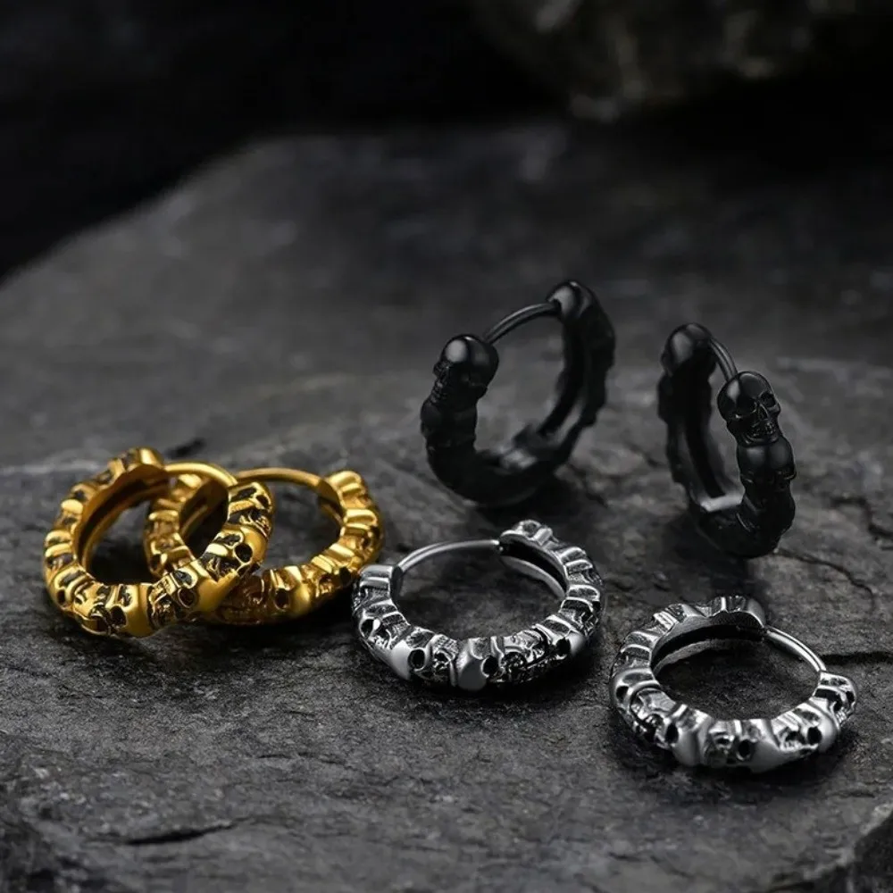 Trendy Copper Skull Hoop Earrings Creative Silver Gothic Ear Buckles Personalized Skeleton Design Punk Earrings Party