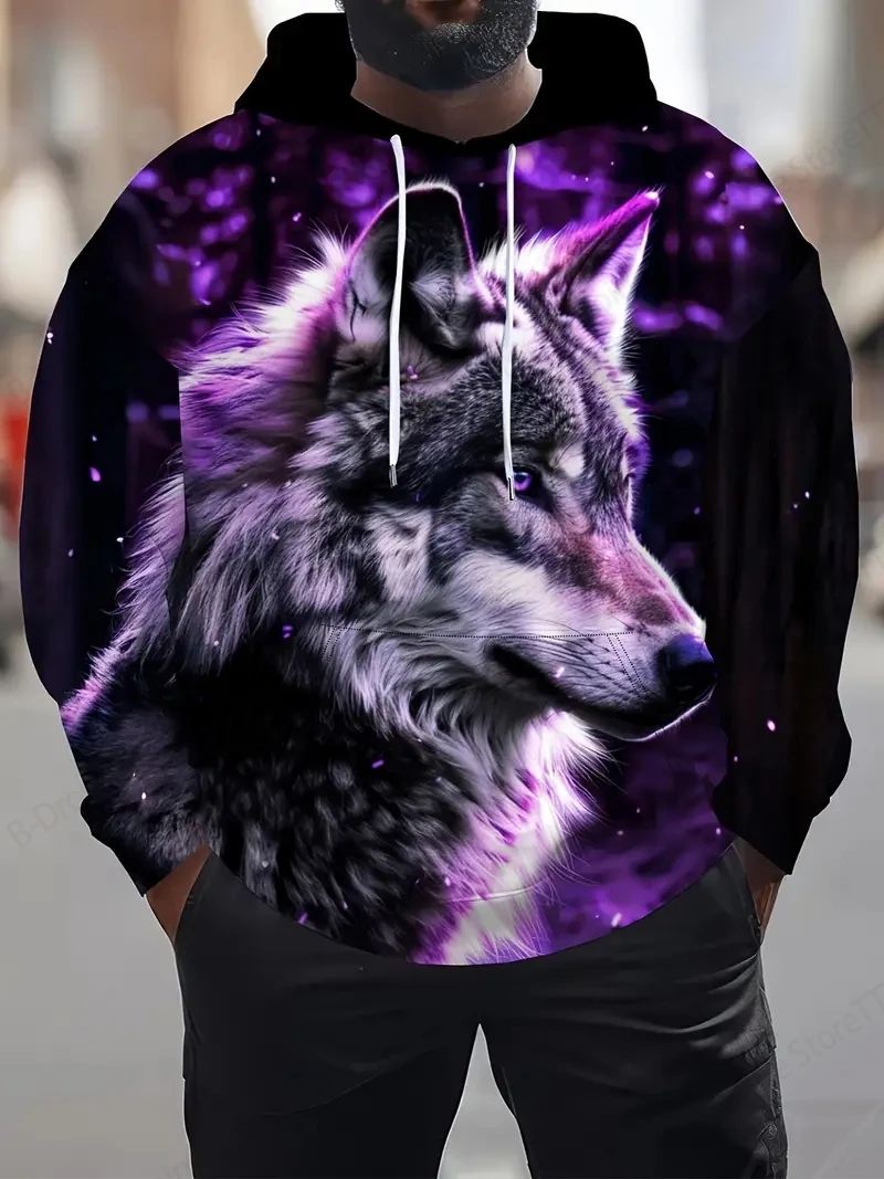 الحيوان الذئب ثلاثية الأبعاد طباعة هوديي الرجال النساء موضة عادية كم طويل في الهواء الطلق الشارع هوديي البلوز ملابس رياضية غير رسمية الرجال الملابس