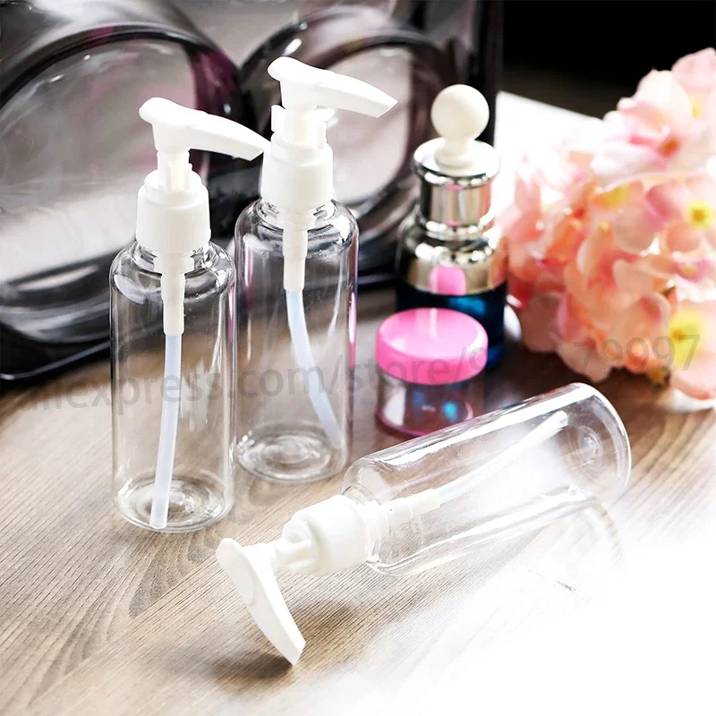 6Pcs 100Ml Transparent Travel ปั๊มขวดโลชั่นขวดเติมสบู่แชมพูเครื่องสำอางค์สำหรับเดินทาง