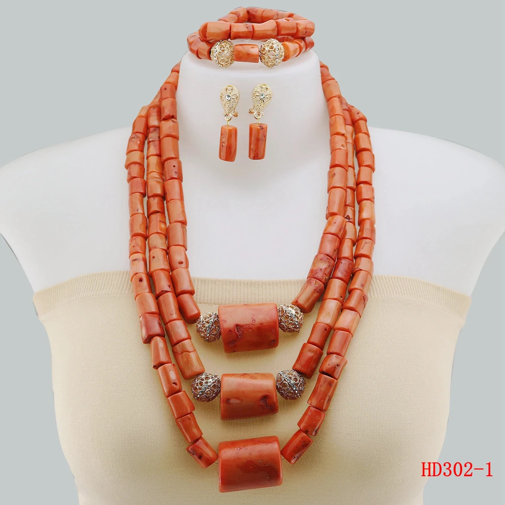 

African Orange Natural Coral Bead Jewelry set Nigerian jewelry set bridal gift