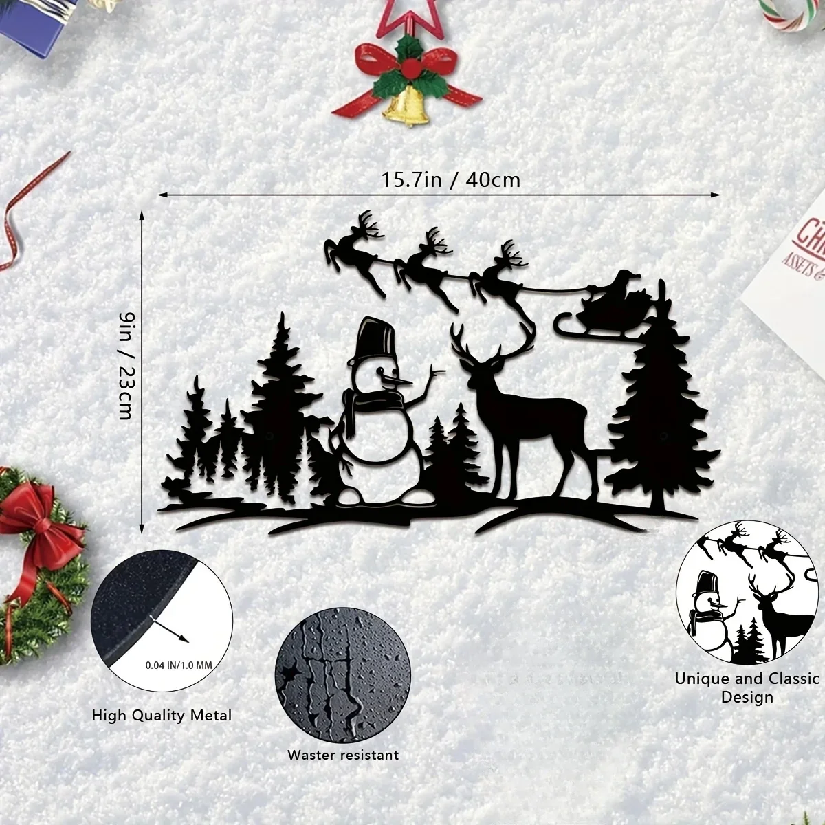 Christmas Tree, Snowman, and Reindeer Metal Wall Art – Outdoor Plaque and Indoor Wall Hanging, a Festive Holiday Sign for decor