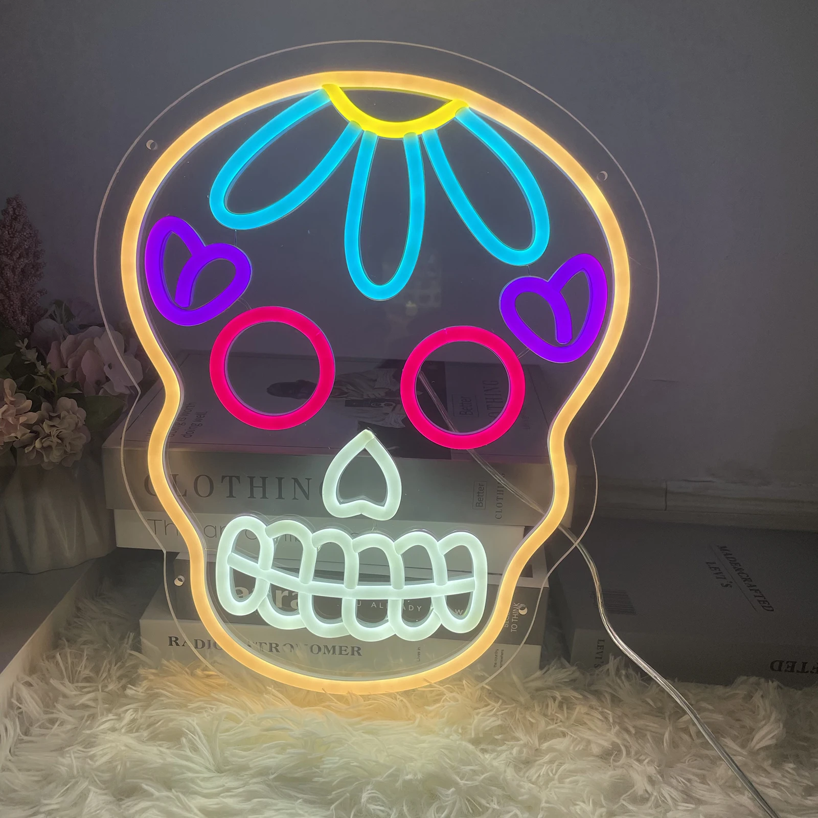 Signe néon personnalisé avec tête de mort, décoration murale, Led, signe de barre néon, luminaire décoratif d'intérieur