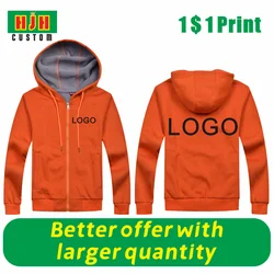 Sua própria imagem do texto do projeto Camisola personalizada do zíper DIY Printed Embroidery Hoodie Casual Hoodie Logo Clothing Sportswear