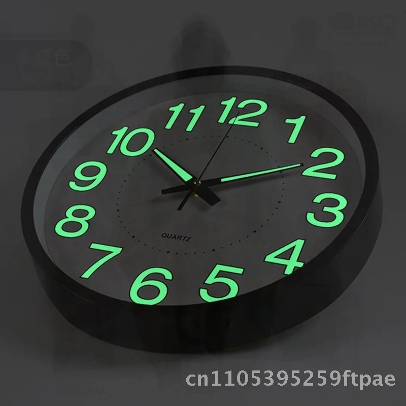 12 Inch 30CM Luminous Plastic Wall Clock Quartz Movement Bedroom Living Room Decor Simple Design with Logo Battery Powered
