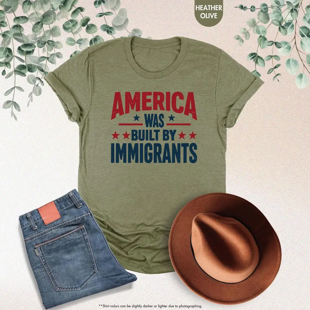 Dames t-shirt met de tekst 'Amerika was gebouwd door immigranten' Dames T-shirts