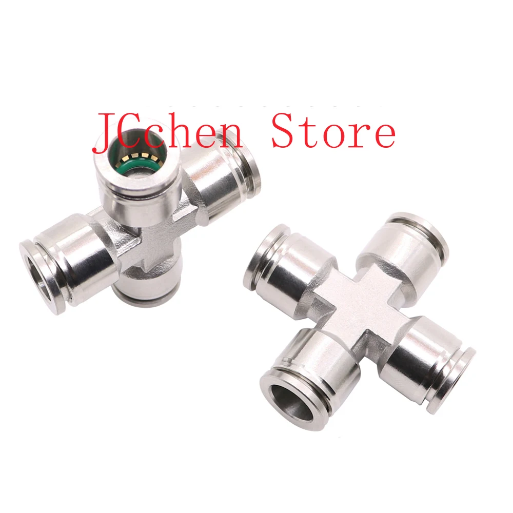 Pneumatic PZA Connector 4-8 mm OD Air Hose 304 Stainless Steel Push In Quick Connector Air Fitting Plumbing Cross 4 Ways Pipe