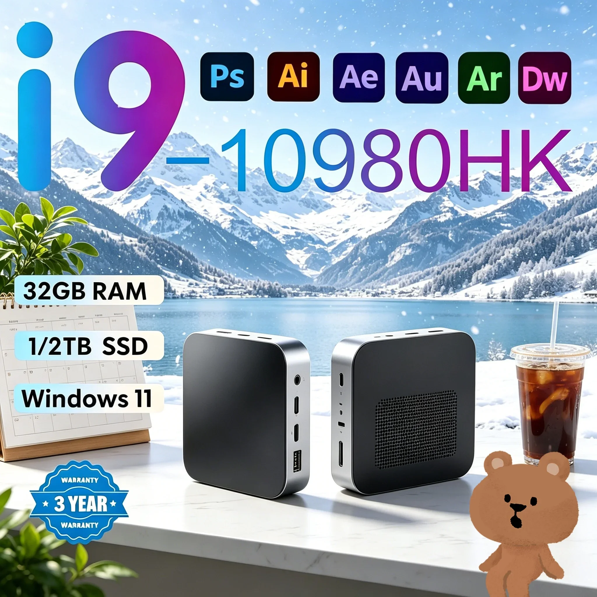

High Speed Mini Desktop PC WIFI 6 BT5.2 Custom SSD Storage Home Study Business Gaming Mini Host