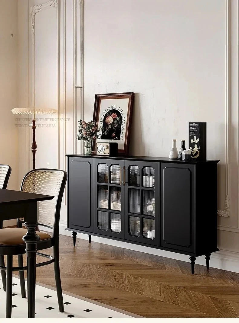 American retro dining side cabinet locker 30 cm wall side cabinet restaurant ultra-thin narrow black tea cabinet