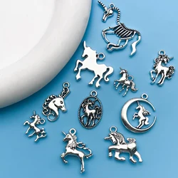 6/10Pcs Antique Silvery Vintage Unicorn Charms Animal Shaped Small Pendant For Jewelry Making Findings Crafting Accessory