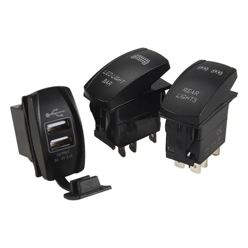 WF-LED Light Bar Rocker Switch Toggle Switch Rear Lights Rocker Switch Rocker Switch Dual USB Power