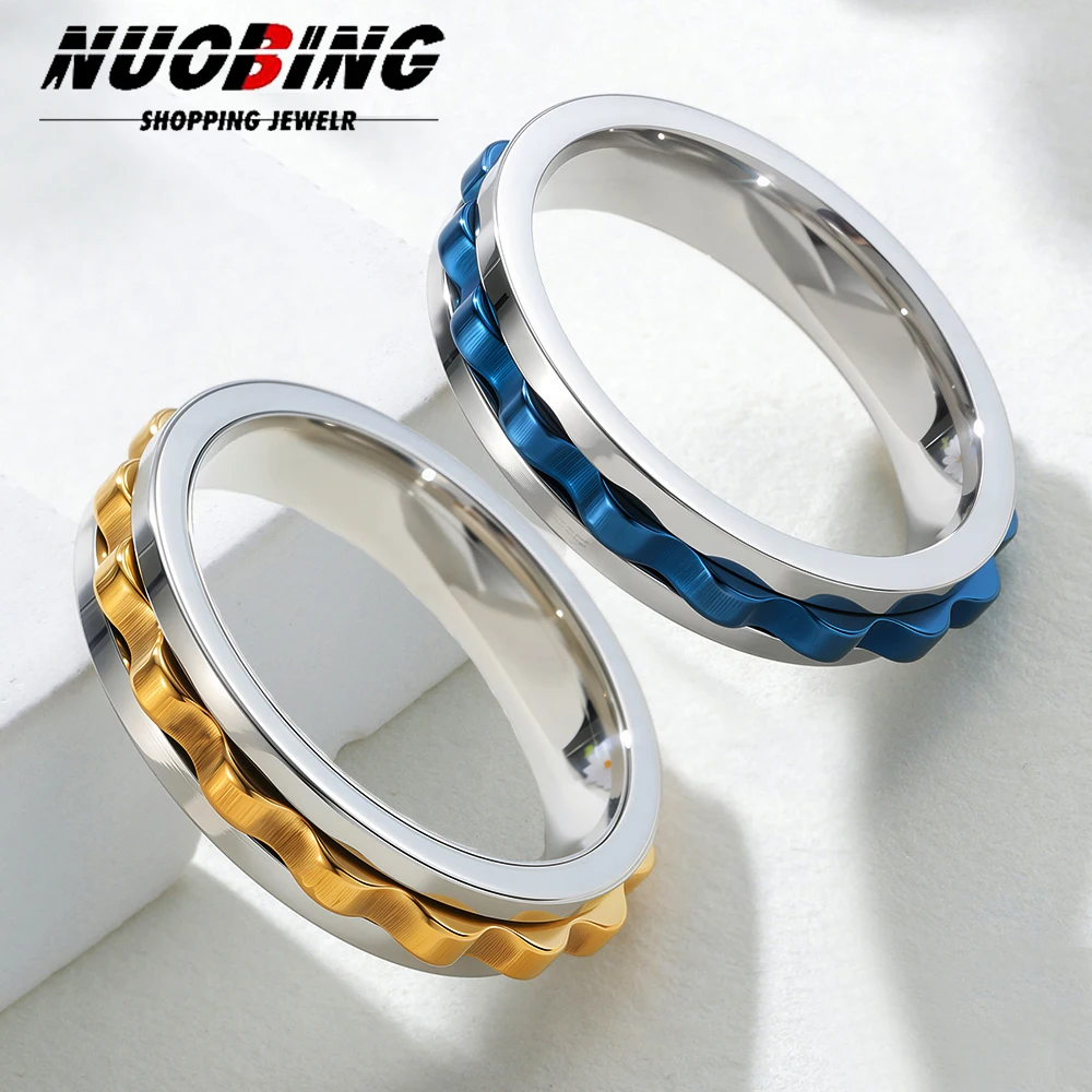 6mm Anti Stress Rotatable Gear Chain Stainless Steel Ring for Men Punk Anxiety Spinner Fidget Rings Rock Biker Jewelry Gifts