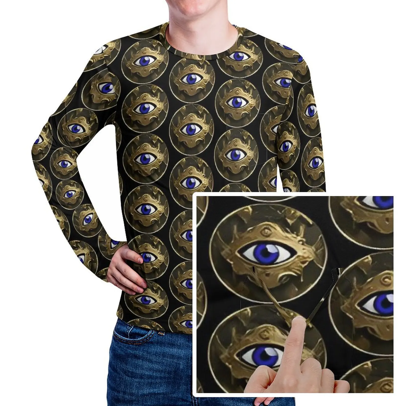 Mati Evil Eye T-Shirt White Blue and Gold Man Fashion T-Shirts Spring Pattern Tee Shirt Long Sleeve Streetwear Plus Size Gift