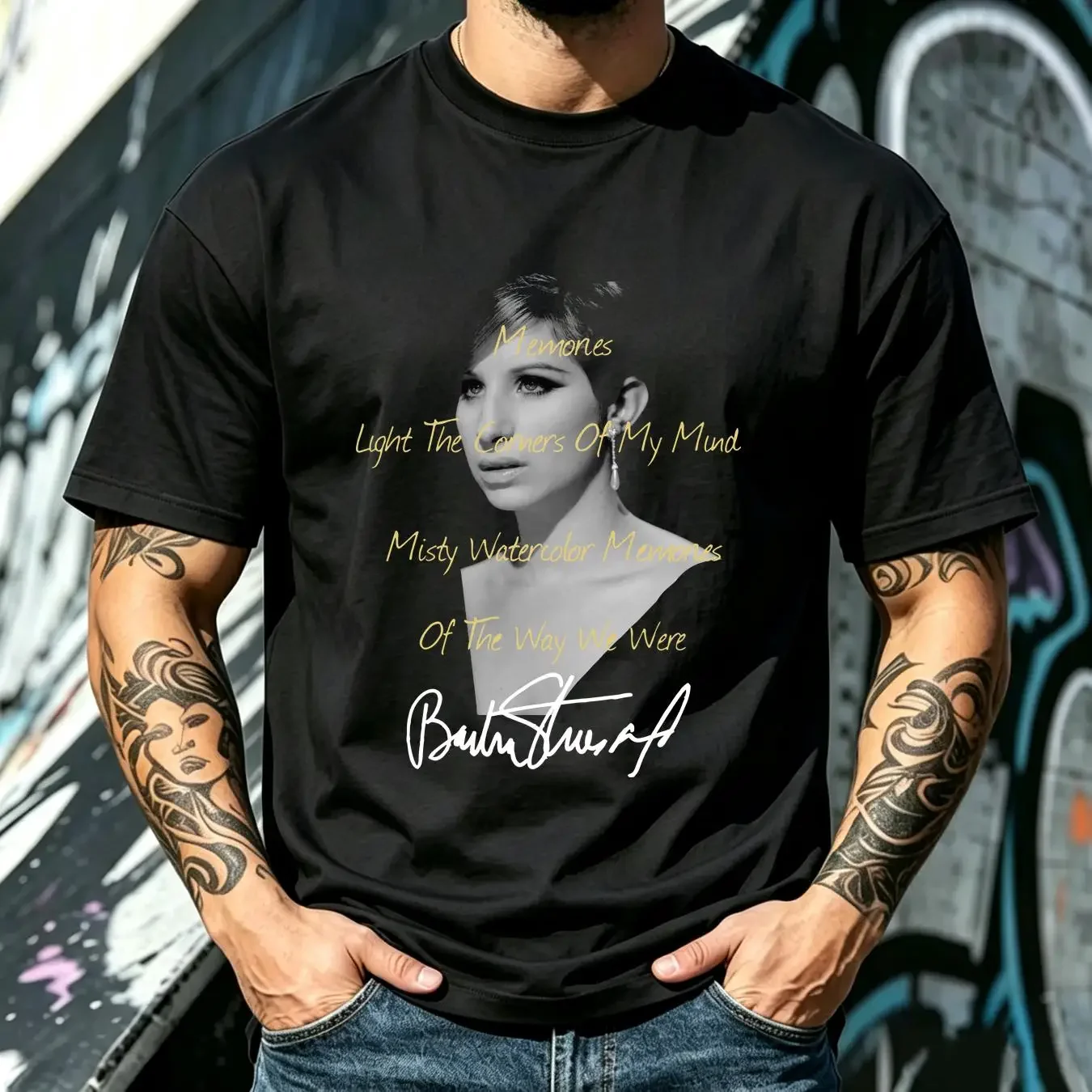 washed T Shirt Rare Barbra Streisand Memories Lyrics Cotton S 5XL 1N1675 long sleeves vintage Washed Unisex Stretched fashion