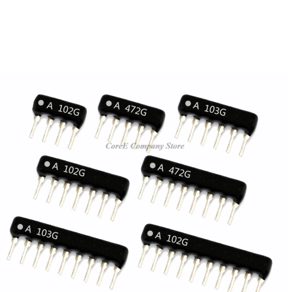 10pcs 4PINExclusion Network Resistor ArrayDIP 1K/4.7K/5.1K/10KFoot Pitch2.54mm 4A-102J A04-102J A04-472J A04-512J A04-103J coree