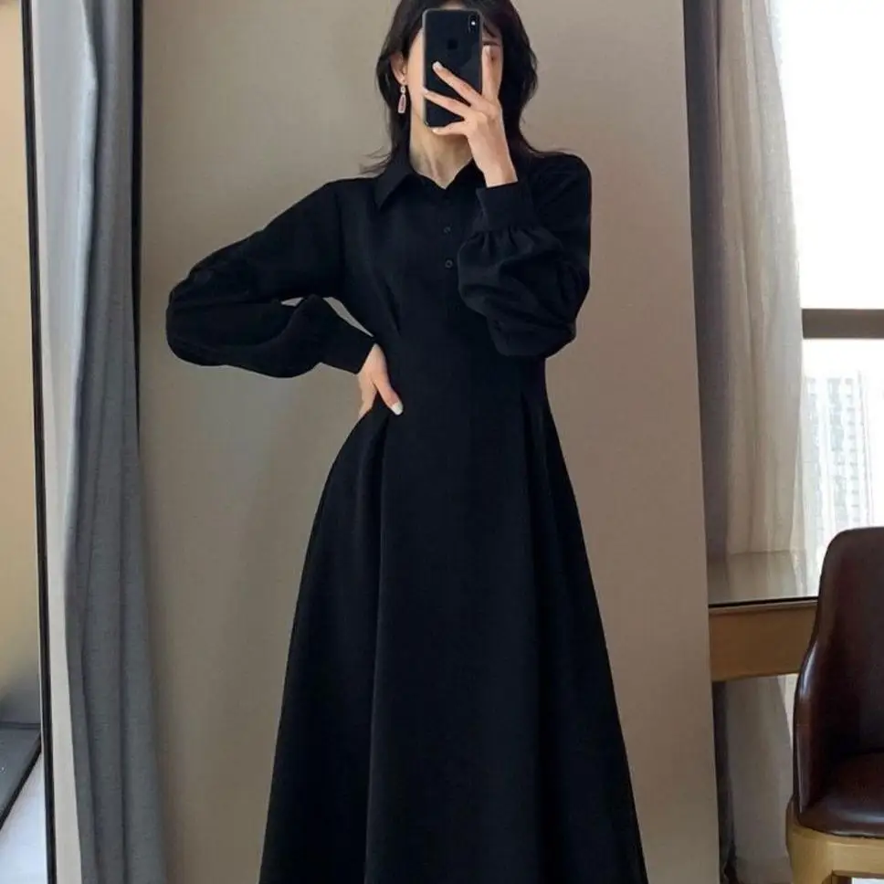 Hebe Style Black Base Layer Dress Spring 2025 Women's Inner Wear Long Skirt Elegant High Waist A-Line Midi Dress Korean Commu... 2