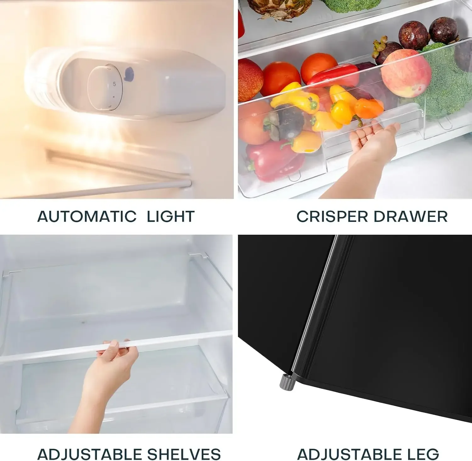 7.7 Cu.Ft. Refrigerator with Freezer, Double Door Refrigerator, Adjustable Thermostat, Large Capacity, Reversible Door