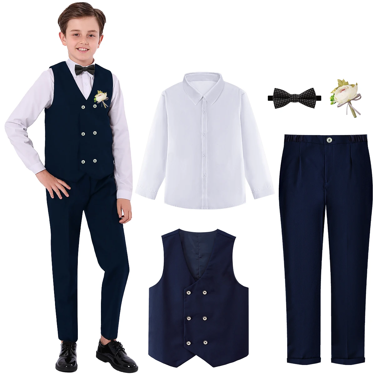 Suit for Kids Boys Teenager Wedding Outfit Church Easter Tuxedo Children Formal School Graduation Piano Birthday Party Gift Set