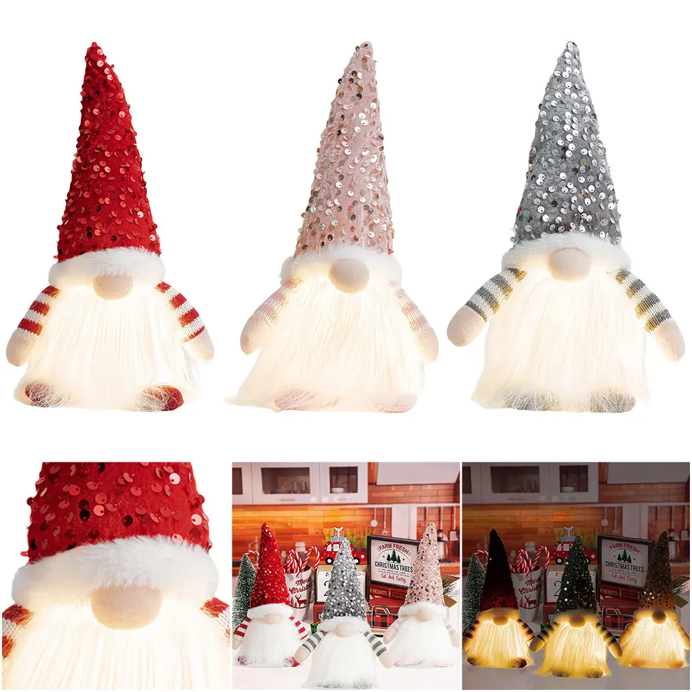 

Glowing Knitted Gnome Doll with Led Night Light 29CM Christmas Decorations 2024 Home Xmas Tree Decor Navidad New Year 2025 Gift