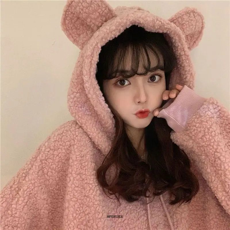 Large Size 6XL 150kg Winter Fleece Hoodies Long Sleeve Solid Color Ear Hooded Tops Large Coat Loose Warm Pullovers