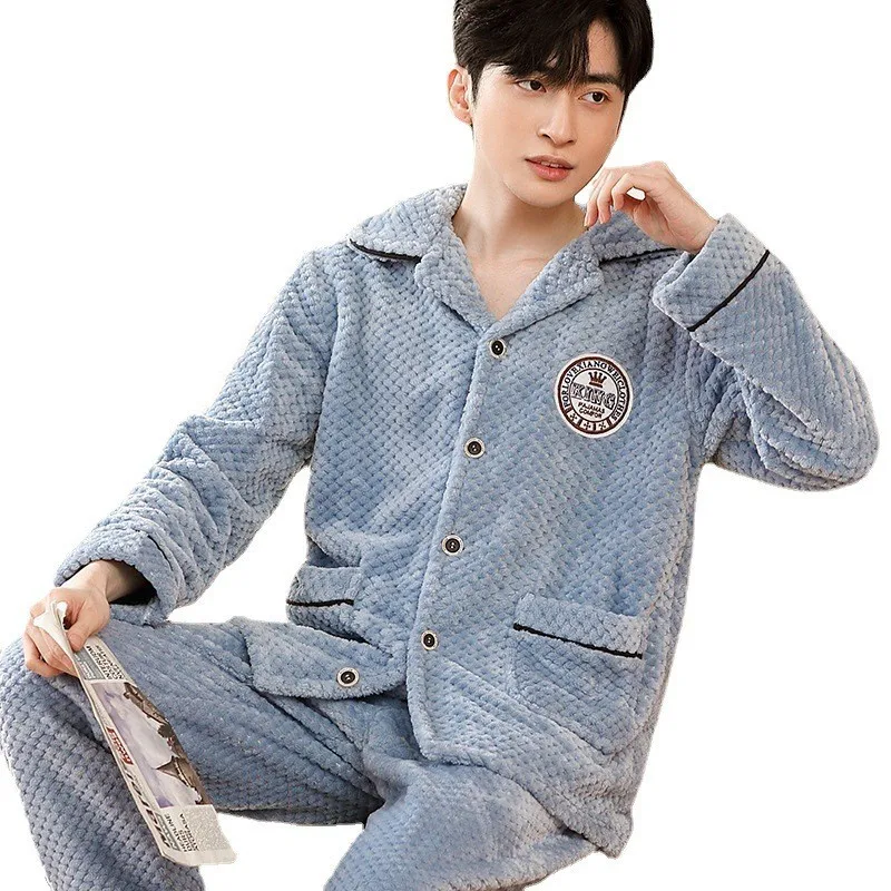 

Men's Simple Pajamas Winter New Thickened Double-sided Coral Fleece Home Clothes Fleece Large Size Pajamas Women Pijamas