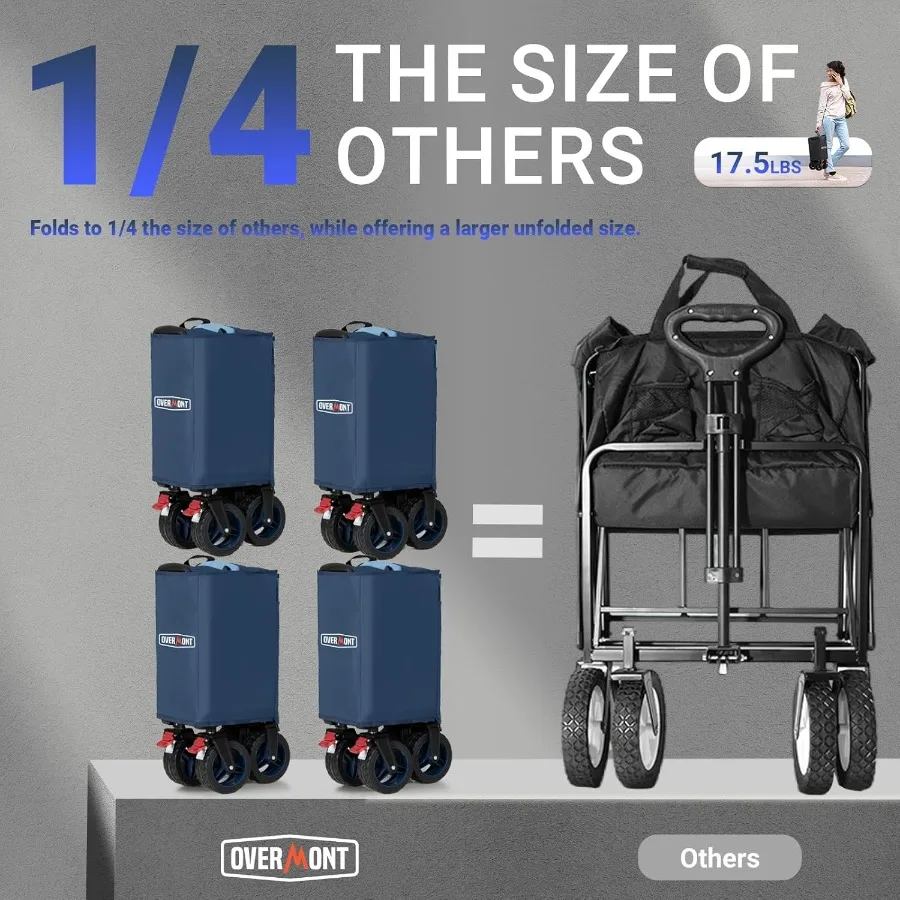 Chariot pliable ultracomact avec capacité de 200 L et roues tout-Terrain pour un usage extérieur portable Idéal pour les voyages à la plage Gro
