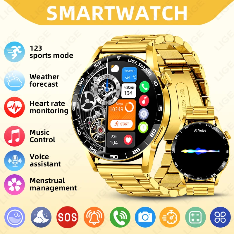 

LIGE Роскошные умные часы для мужчин и женщин BT Call Мужские часы IP68 Водонепроницаемые спортивные фитнес-мониторы здоровья Мужские умные часы для женщин