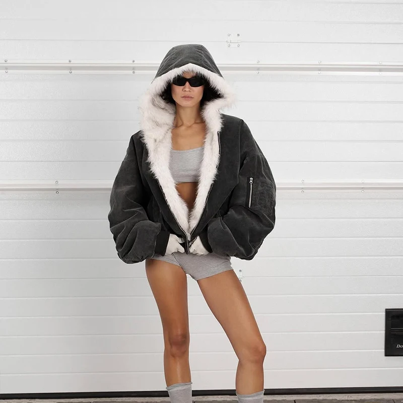 

Новинка 2026: Модный двусторонний кардиган с капюшоном в стиле INS, с пушистым дизайном, уличный тренд, унисекс