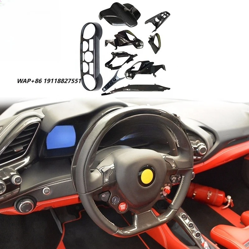 For  488 Carbon Fiber Interior Accessories OEM Style Interior Center Control Instrument Covers Center Console Cover