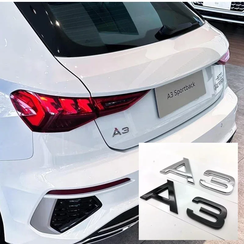 3D A3 Badge Car Trunk Sticker ABS 2.0 2.5 3.0 4.0 5.0TDI 30 35 40 45 50 55 TFSI TDI For Audi Gloss Black Silver Auto Replacement