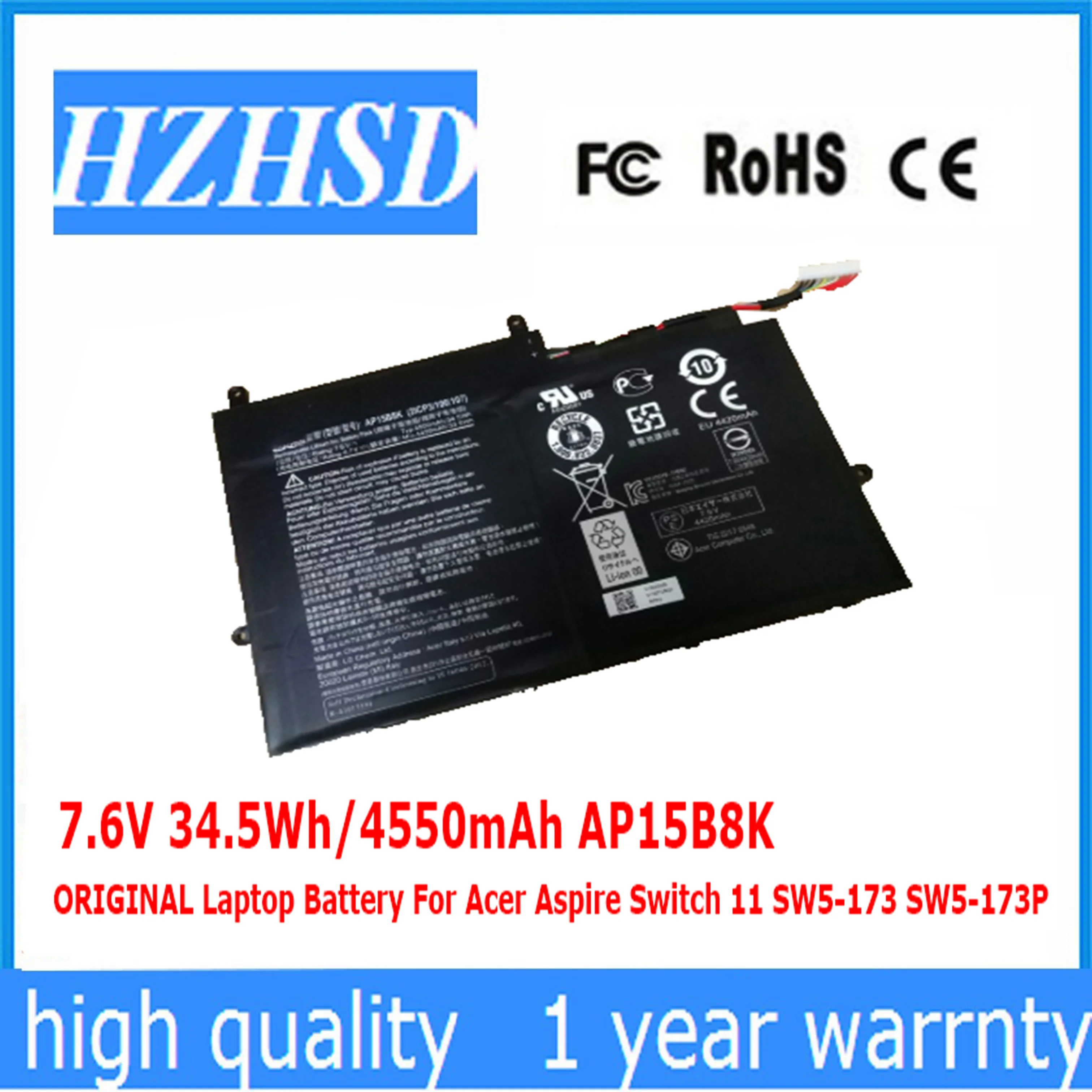 7.6V 34.5Wh/4550mAh AP15B8K ORIGINAL Laptop Battery For Acer Aspire Switch 11 SW5-173 SW5-173P