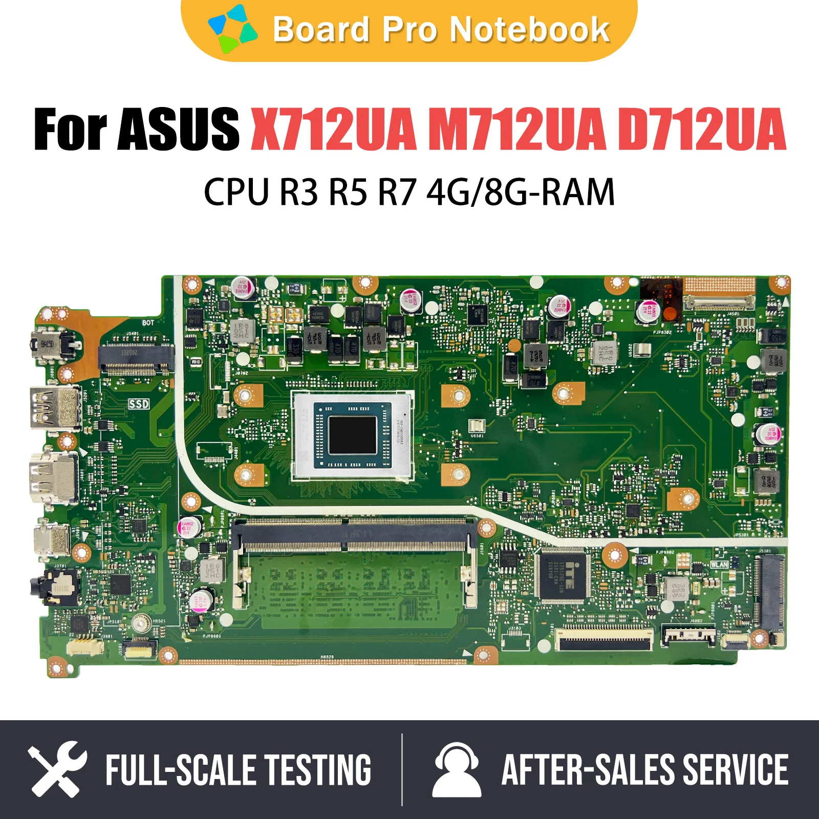 

X712U Mainboard For ASUS X712UA M712UA D712UA Laptop Motherboard CPU R3 4G RAM 100% Test OK