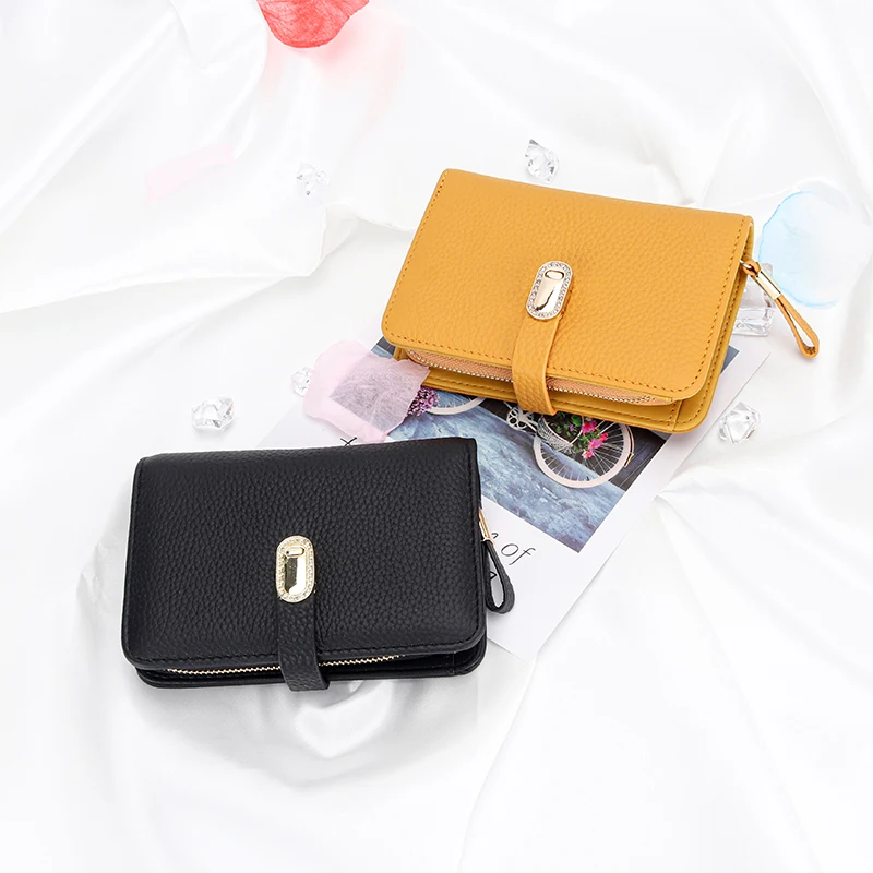 Genuine Cow Leather Short Wallet Multi Card Slot Simple Zipper Wallet Card Women\'s Purses Wallet Portable Card Holder Coin Purse