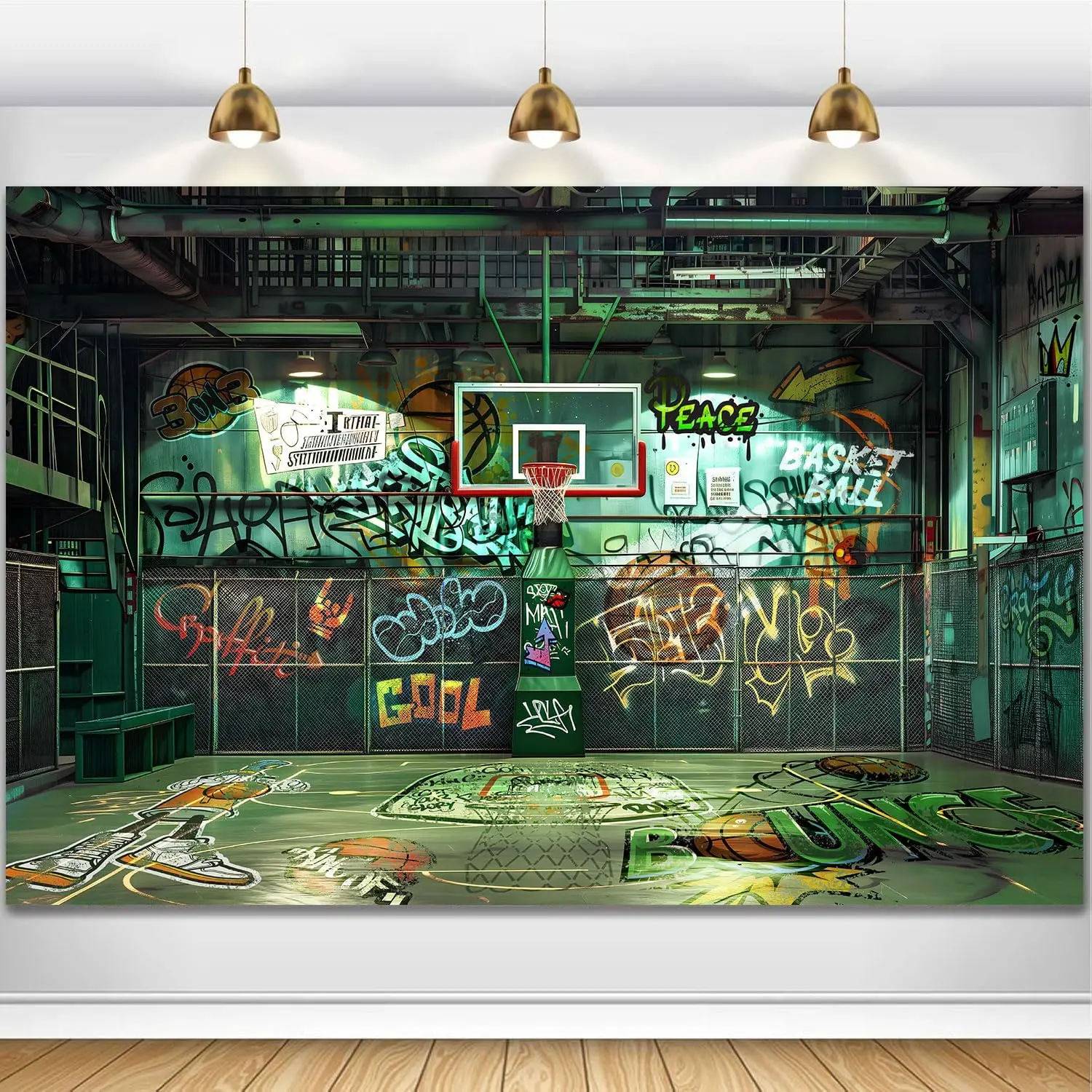 Graffiti Basketball Tapestry Wall Hanging Sport Mural Decor for Man Cave Bedroom Gym Room Street Art Polyester Poster Print