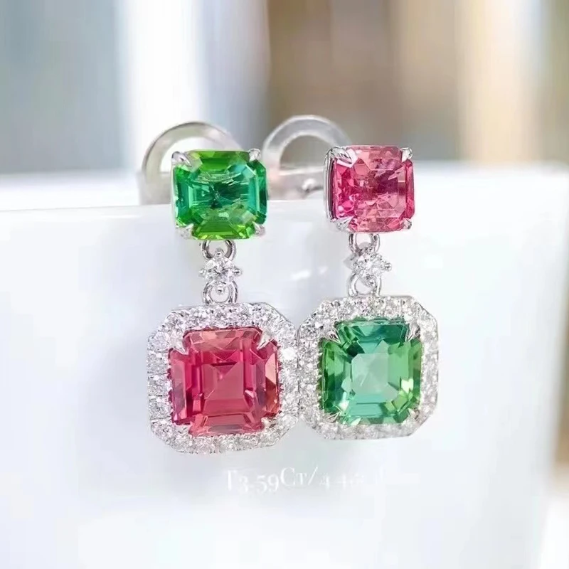 With 925 Stamps Colorful Double Square Zircon Earrings Women\'s Fashion Party Jewelry Boho Jewelry Gift
