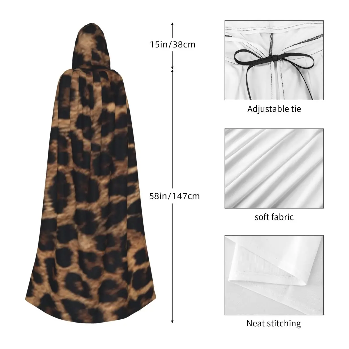 Leopard Print Long Hooded Cloak Witch Medieval Costume Cosplay Cape HalloweenParty Adult Unisex